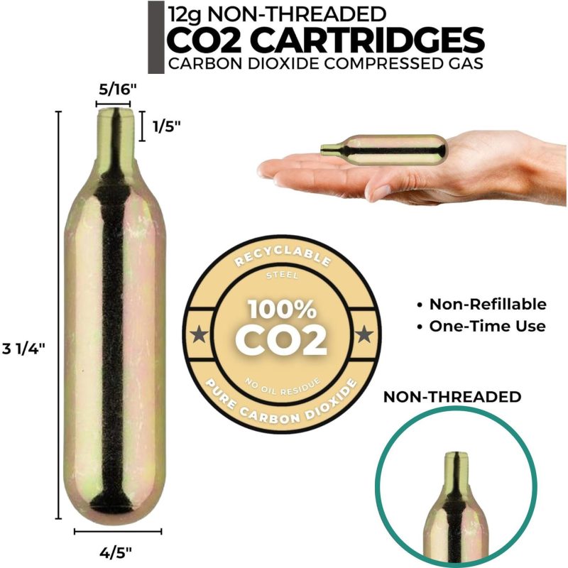 CO2 BIKE CYCLE PUMP TYRE CANISTER INFLATOR GAS – NON THREADED – 12g (Multiple Packs)