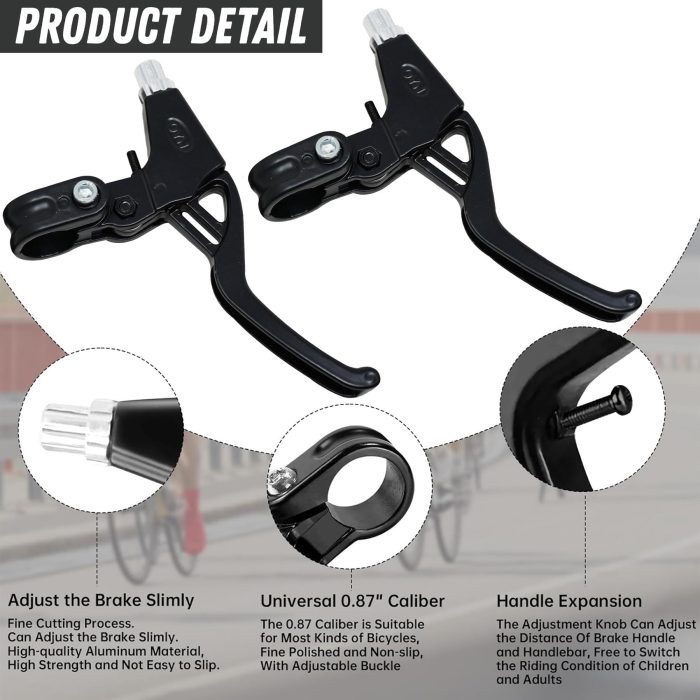 Alloy 3-Finger V-Brake Levers for MTB/BMX – Black/Silver (Pair) - Image 7