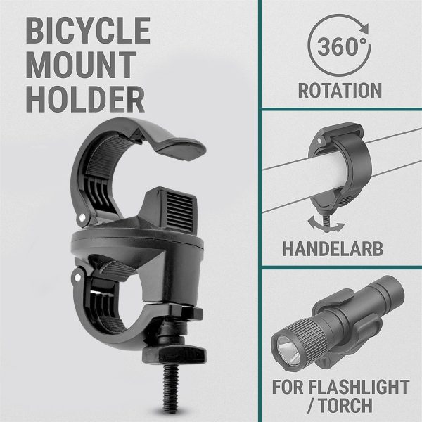 360° Mountain Bike Cycling Bicycle Mount Holder for Flashlight Torch Clip Clamp