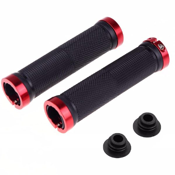 Bicycle Handle Bar Grips Double Lock On BMX MTB Mountain Bike Grip Black/Red