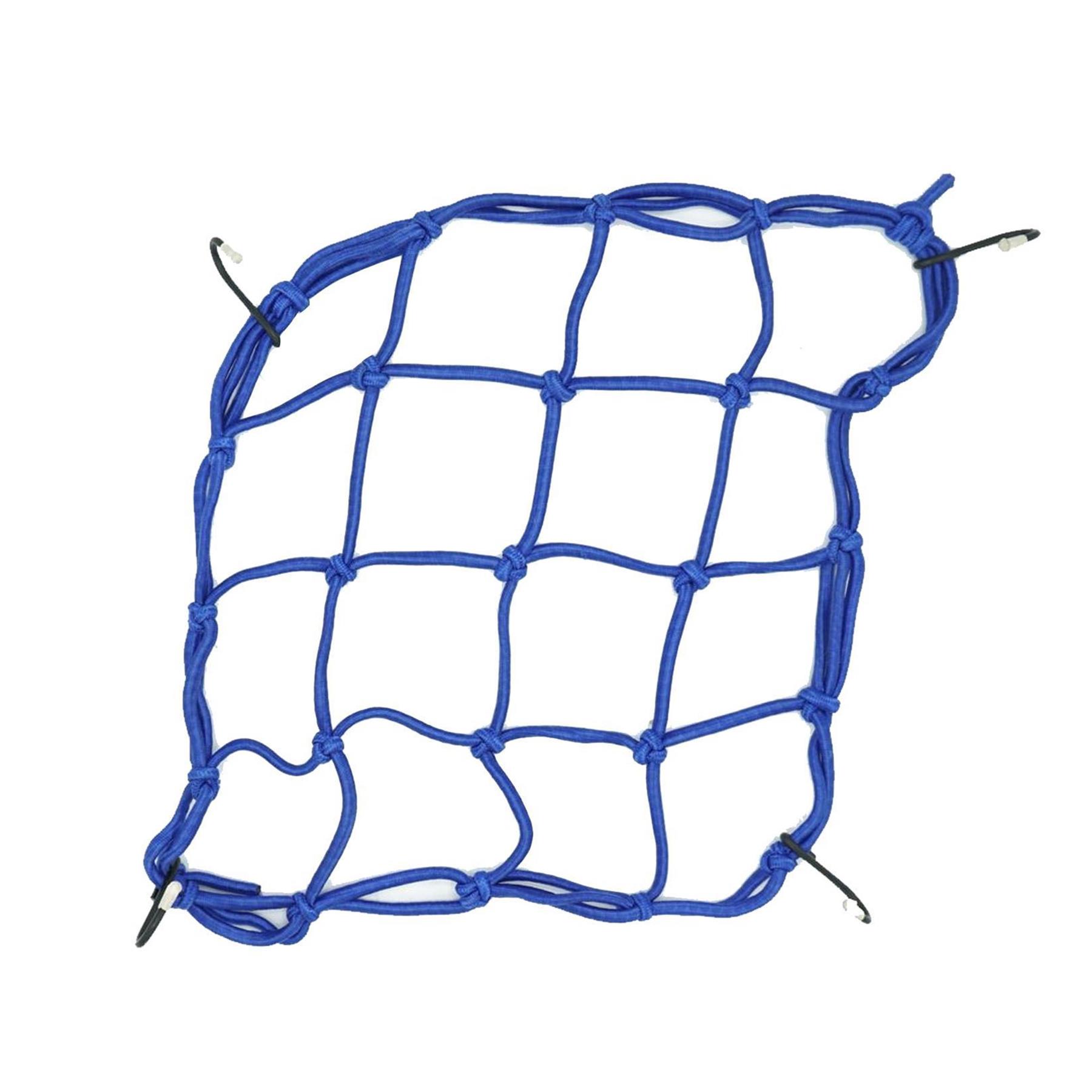 Motorcycle Cargo Net Bungee Straps Road Bike Scooter 4 Hooks Luggage 8x8" Cord Blue"