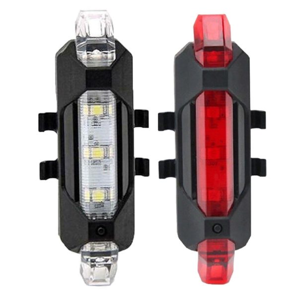 USB LED BIKE LIGHTS White Front Red Rear Rechargeable MTB Road Hybrid Light Set
