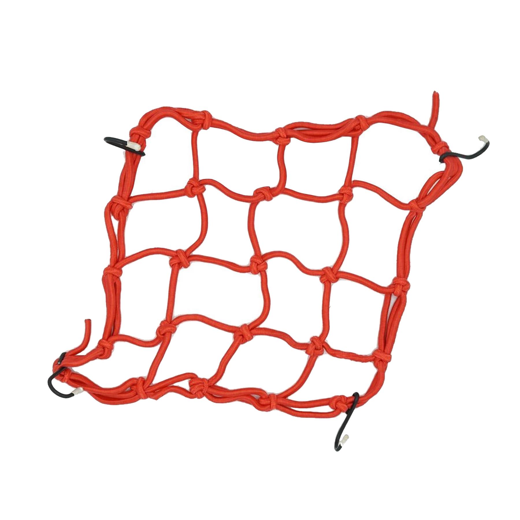 Motorcycle Cargo Net Bungee Straps Road Bike Scooter 4 Hooks Luggage 8x8" Cord Red"